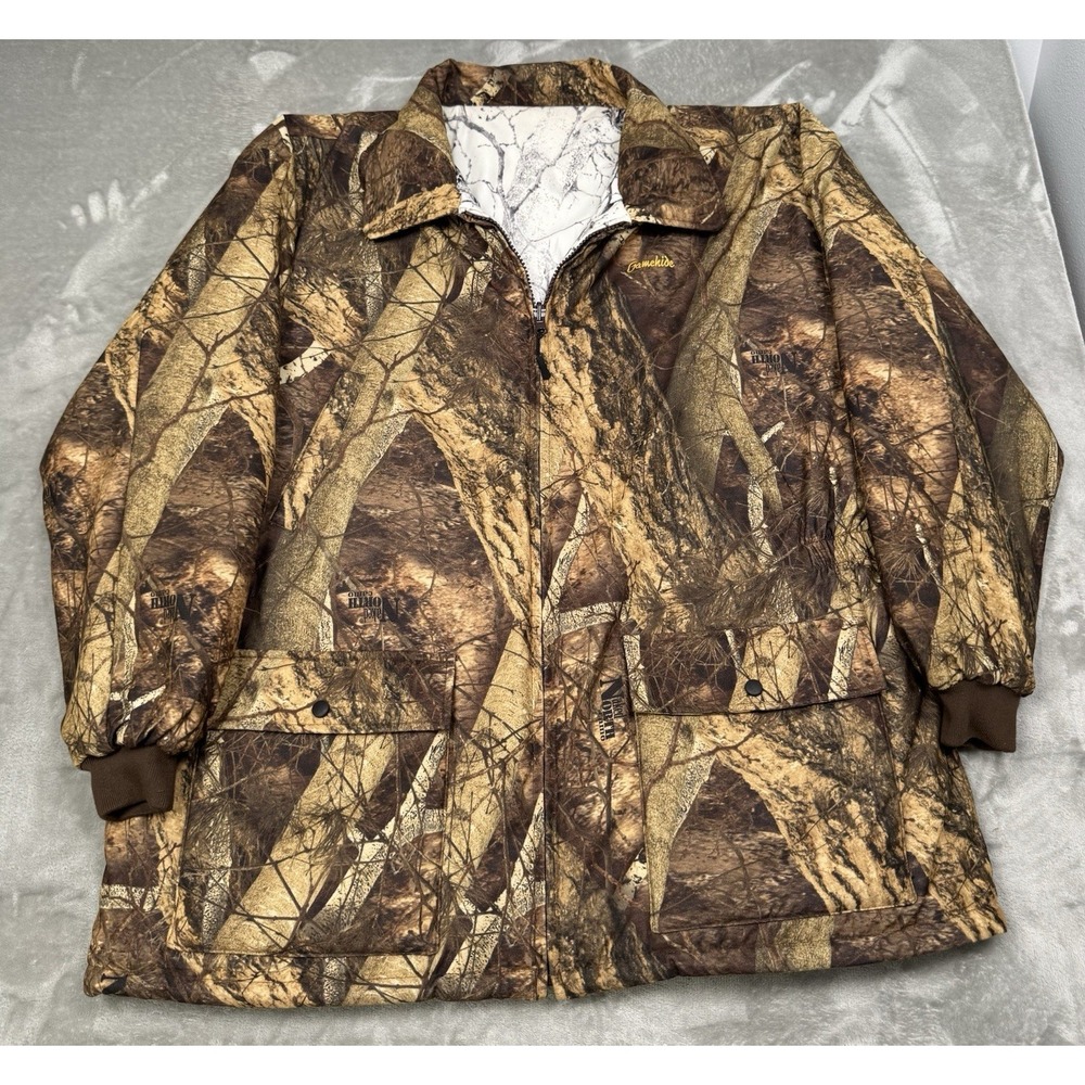 Gamehide Reversible Hunting Coat Mens 2XL White Camo Naked North Jacket Vintage